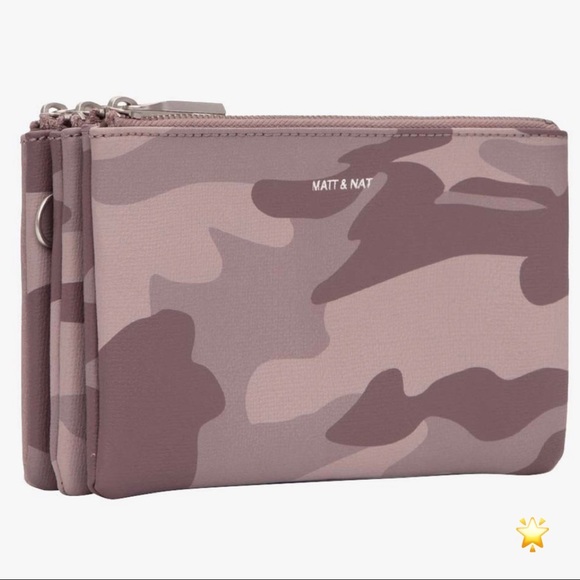 MATT & NAT CROSSBODY 8 x 5.5 x 2 ORCHID CAMO TRIPLET VEGAN BAG WALLET POUCH PURP - Picture 3 of 4